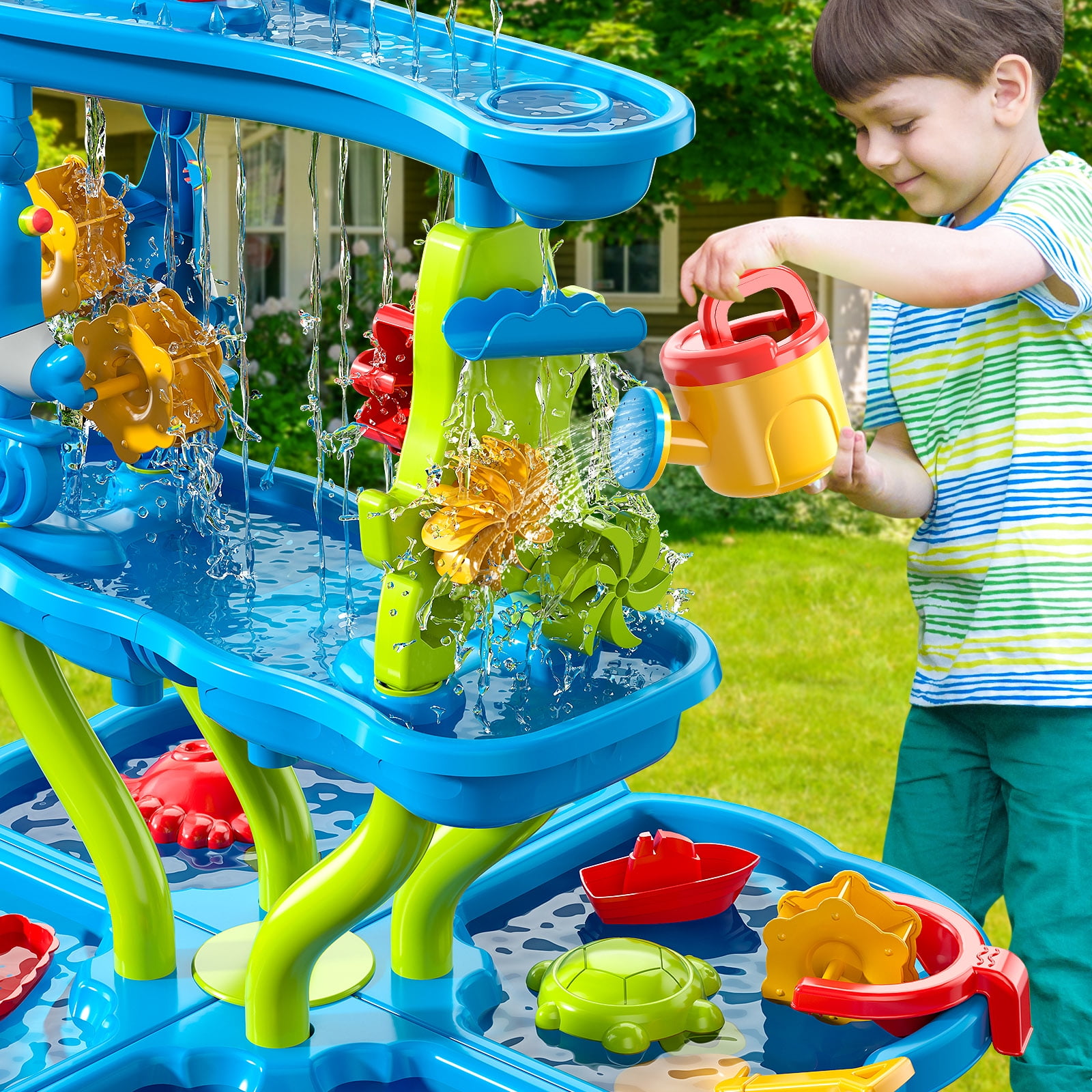 Smart Chef Kids Sand Water Table for Toddlers 3-5, 4-Tier 4-in-1  Plastic Multicolor Activity Tables Summer Outdoor Toys