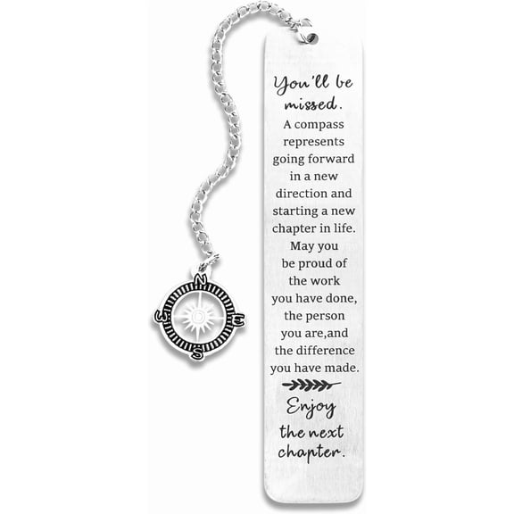 Metal Bookmark - Coworker Leaving Gifts for Women Men, Going Away Farewell Goodbye Gifts for Coworkers, You Will Be Missed Compass Bookmark, Retirement Gift for Boss Teacher Nurse Friend Coworker