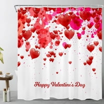 Valentine''s Day Shower Curtain Falling Red Heart Balloon Shower Curtain Set for Bathroom Romantic Valentines Red and White Waterproof Fabric Bath Curtain with 12pcs Hooks,72x72 Inch