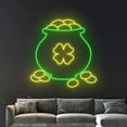 thumbnail image 4 of Handmadetneonsign Gold Cauldron Neon Sign, 4 Leaf Clover Neon Light, Home Decor, 4 of 5