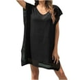 thumbnail image 2 of Économies d'Été EGNMCR Paréo de Maillot de Bain pour Femmes Mode pour Femmes Col Rond Manches Courtes Ample Ajouré Blouse de Plage pour Maillot de Bain, 2 of 6