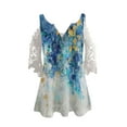 thumbnail image 4 of Wycnly Womens Shirts V-Neck Short Sleeve Marbled Print Summer Cute Tops Casual Lightweight Quarter Zip Cold Shoulder Lace Tunic Blouses Blue s Clothes, 4 of 4