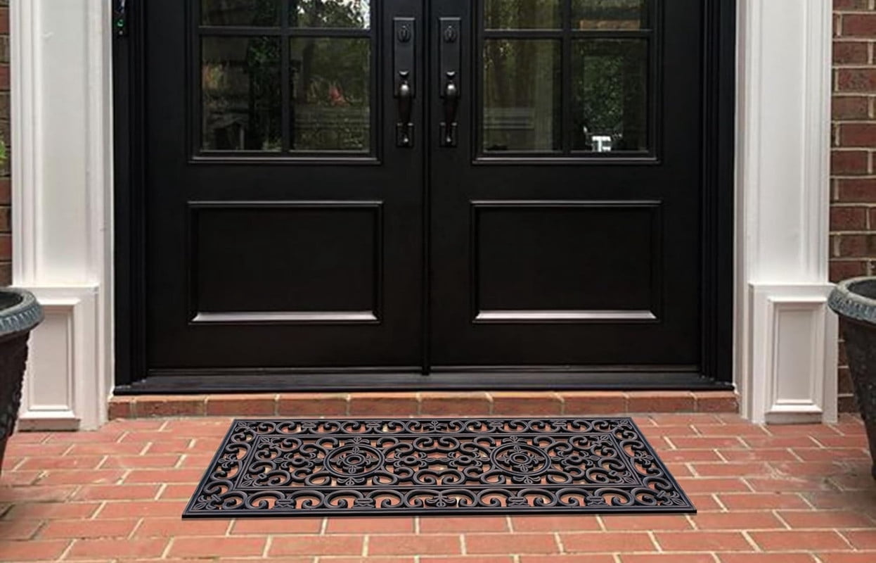 A1HC Natural Rubber Outdoor Doormat with Paisley Grill Design, Heavy-Duty Shoe Scraper, Dirt-Trapping Entryway Mat, 18" x 48"