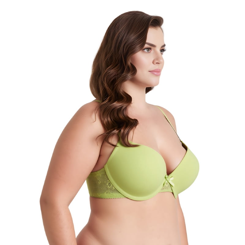Curve Muse Womens Plus Size Perfect Shape Add 1 Cup Push Up Underwire Tshirt Bra-2PK-Grayish Brown,Peak Green-46D