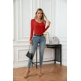 thumbnail image 6 of VICHVVY Women's Scoop Neck Long sleeve Shirts Ribbed Slim Fitted Casual Basic Top Blouses Fall Winter Red S, 6 of 6