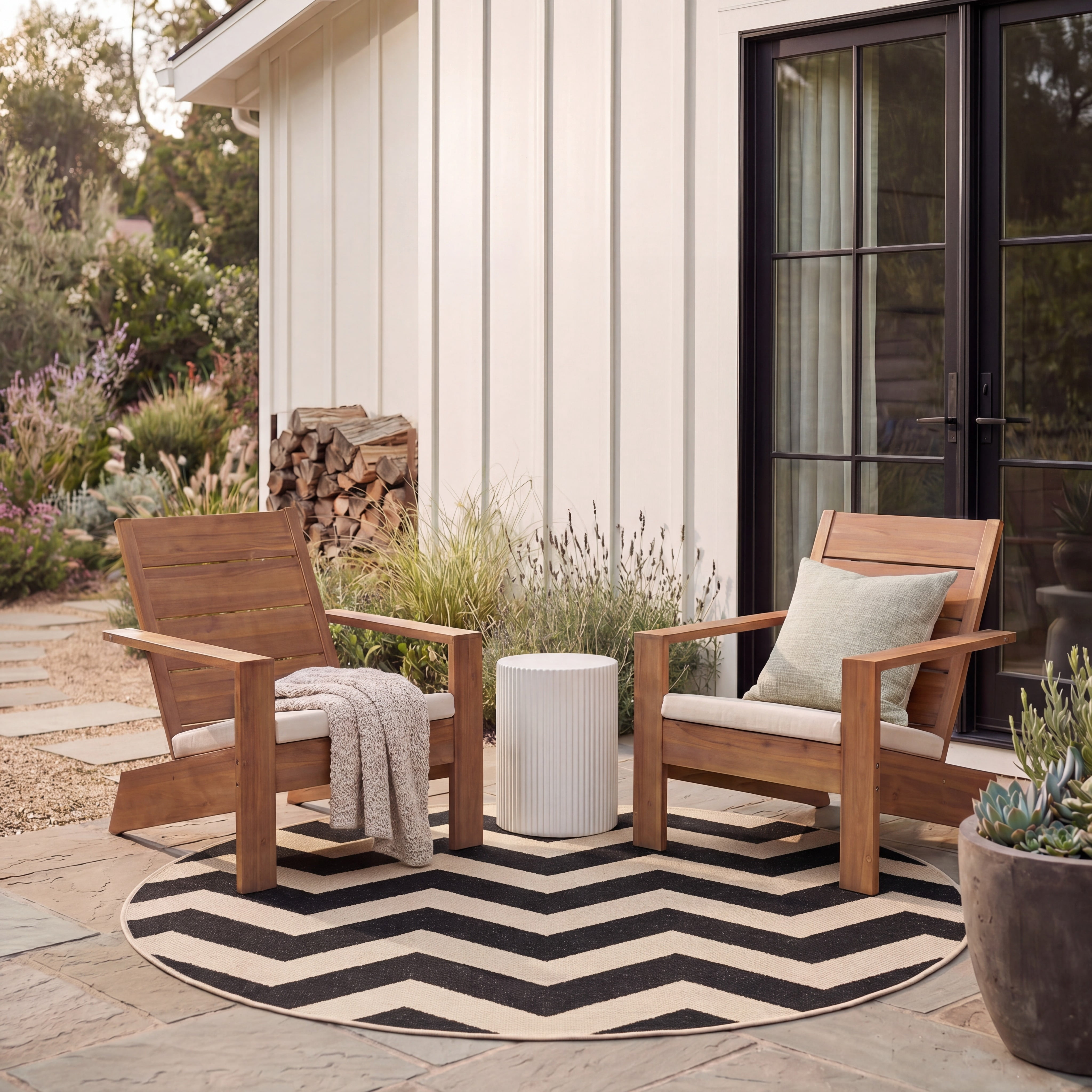 Safavieh Courtyard Ayden Chevron Indoor/Outdoor Area Rug, Black/Beige, 5'3" x 5'3" Round