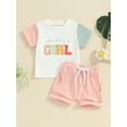 thumbnail image 2 of Infant Baby Girls Summer Shorts Set, Short Sleeve Embroidery Letters T-shirt with Shorts Outfit, 2 of 8