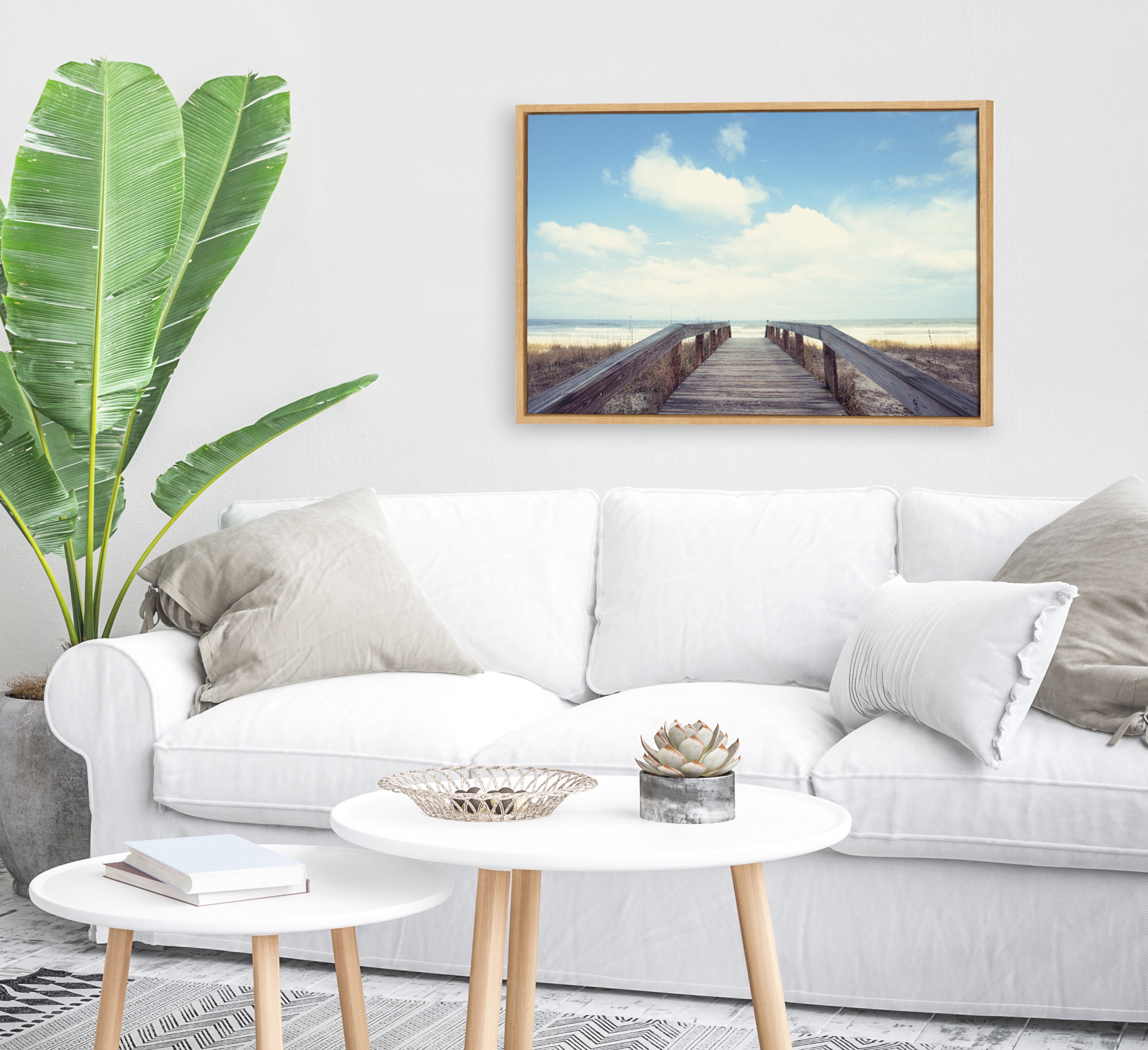DesignOvation Sylvie To The Beach Framed Canvas Wall Art by Matthew Meyer, 23x33 Natural, Coastal Beach-Inspired Home Decor