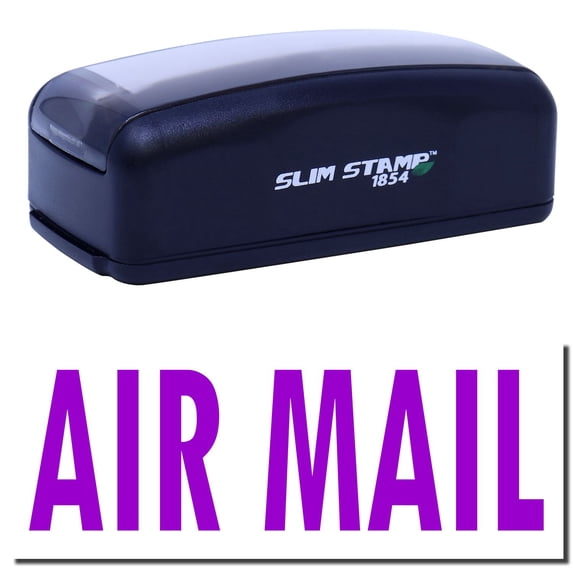 Large Pre-Inked Air Mail Stamp, Slim 1854, Ultra Slim Design, Impression Size 1-13/16" by 2-1/2", Up to 25,000 Impressions - Purple Ink