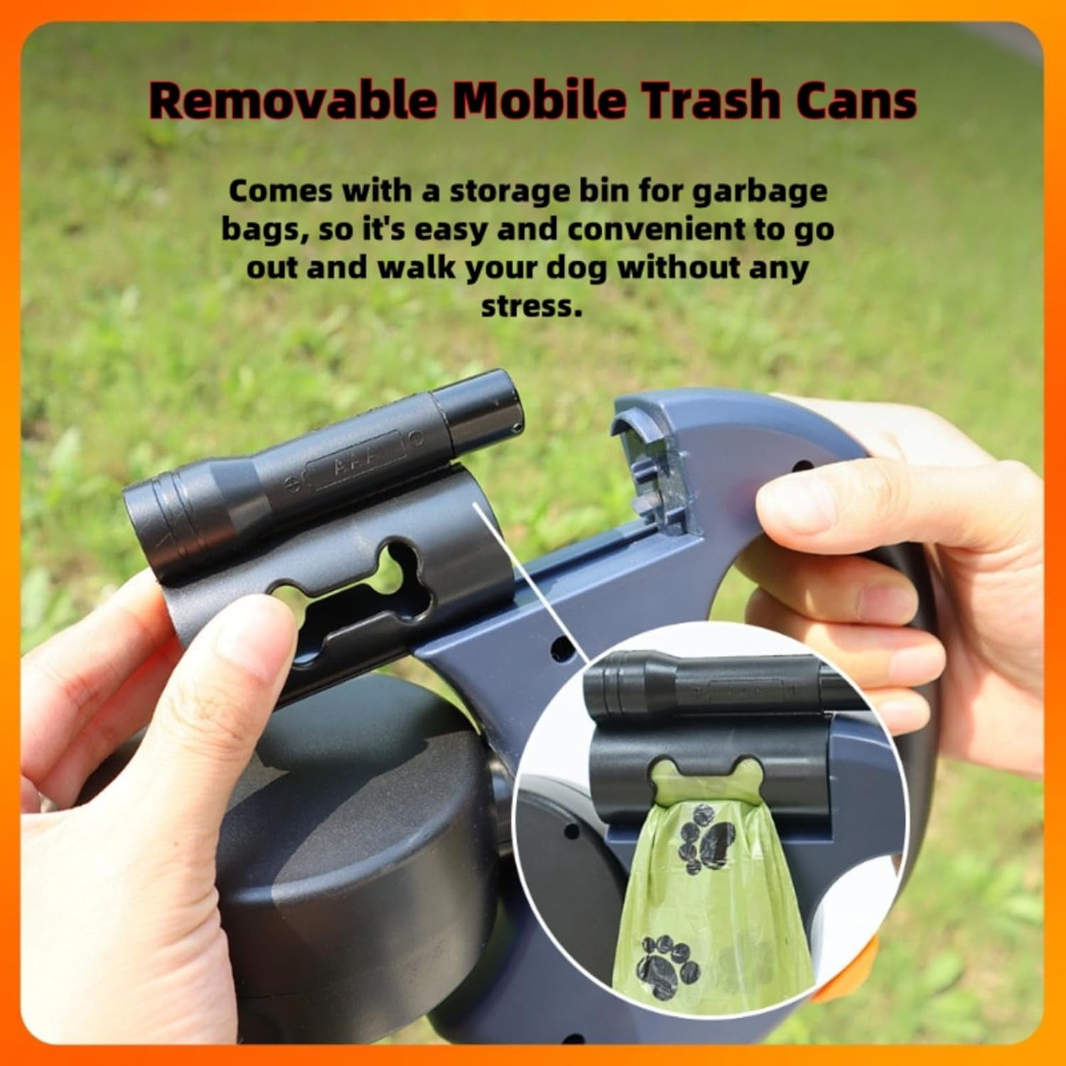 Dual Dog Retractable Leash – 2-in-1 Hands-Free Leash with Flashlight & Poop Bag Holder, 360° Rotating for Small to Large Dogs-dh