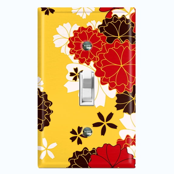 Metal Light Switch Plate Cover Japanese Flower Pattern Yellow Wallpaper FLW044