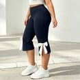 thumbnail image 2 of HAiming Plus Size Capri Pants for Women Bow Side Slit Slim Elastic Waist Solid Color Casual Pants Workout Pants, 2 of 9