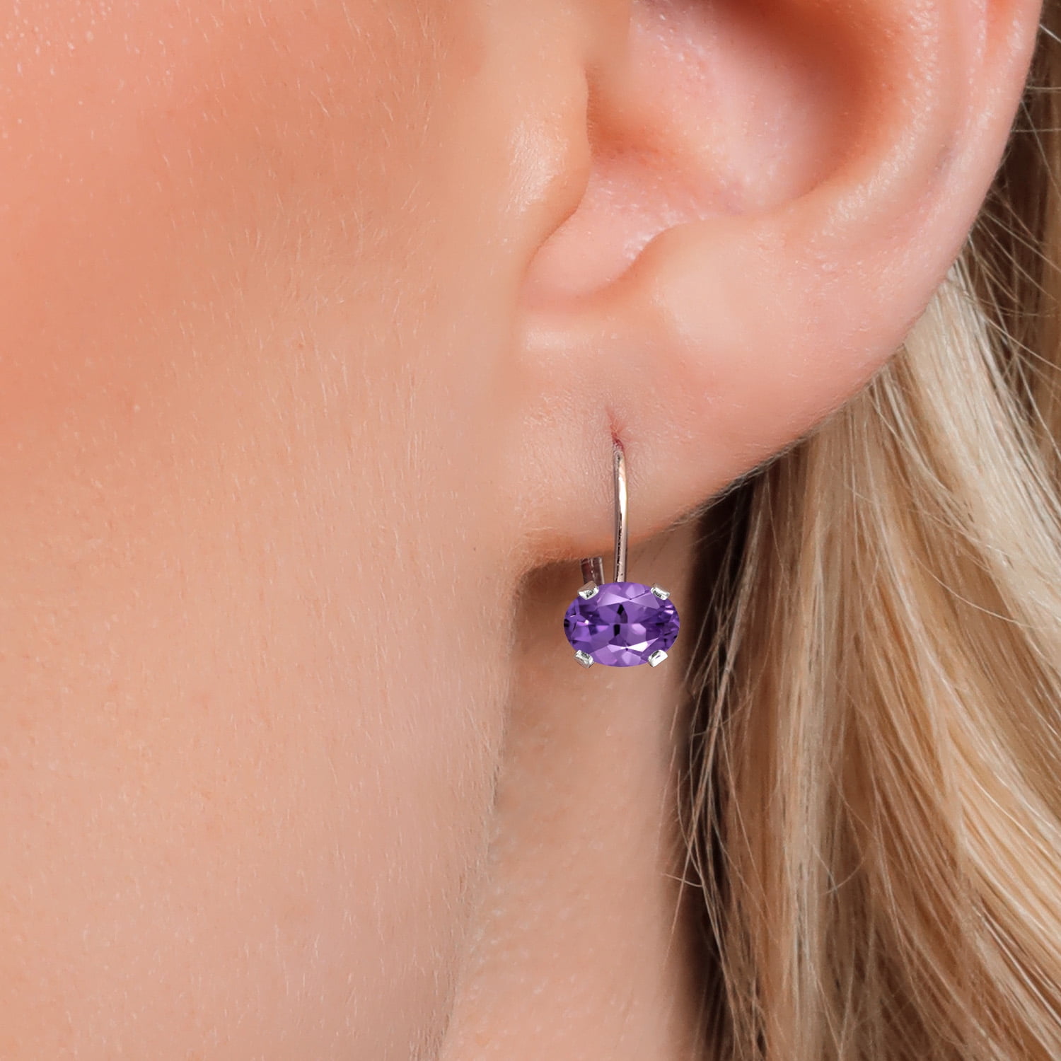 Gem Stone King 925 Sterling Silver Purple Amethyst Leverback Earrings for Women (1.50 Cttw, Gemstone Birthstone, Oval 7X5MM)