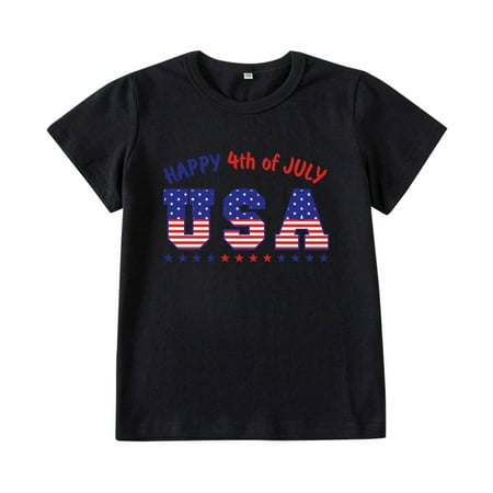 

ZMHEGW 4Th Of July Toddler Girl T-Shirt Short Sleeve Fashion Top Independence Day Print Black 11Y