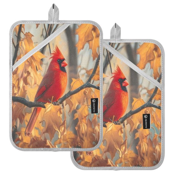 Ryvnso Red Cardinal in Autumn Pattern Oven Mitts Heat Resistant Pot Holders Set of 2 Hot Pads