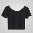 thumbnail image 2 of Holzkary Women's Short Sleeve Crop Tops, Crew Neck Slim Fitted Cropped Shirts Workout Basic Tops Women Neck Crop Tops Short Sleeve Midriff Casual Blouse T Shirt Black L, 2 of 6