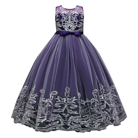

Summer Dresses For Girls Flower Lace For Kids Wedding Bridesmaid Pageant Party Formal Long Maxi Gown Big First Birthday Dance Prom Sequin Bowknot Puffy Tulle Formal Dress