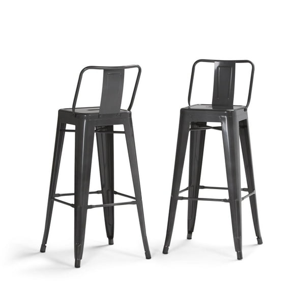 Simpli Home Rayne 30" Metal Bar Stool in Gray (Set of 2)