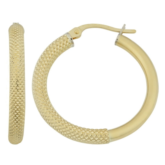 KoolJewelry 18k Yellow Gold 3x20mm High Polish and Textured Hoop Earrings