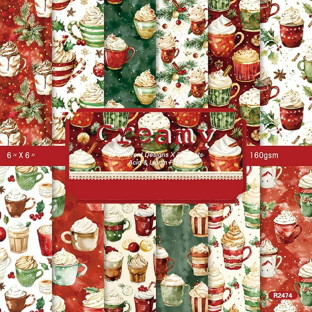 ZOUSSIQI 24 Sheets 6'' x 6'' Christmas Scrapbook Paper Cute Pattern One Sided Cardstock for DIY Card Making Decorative Paper (R2474) CA919-15001