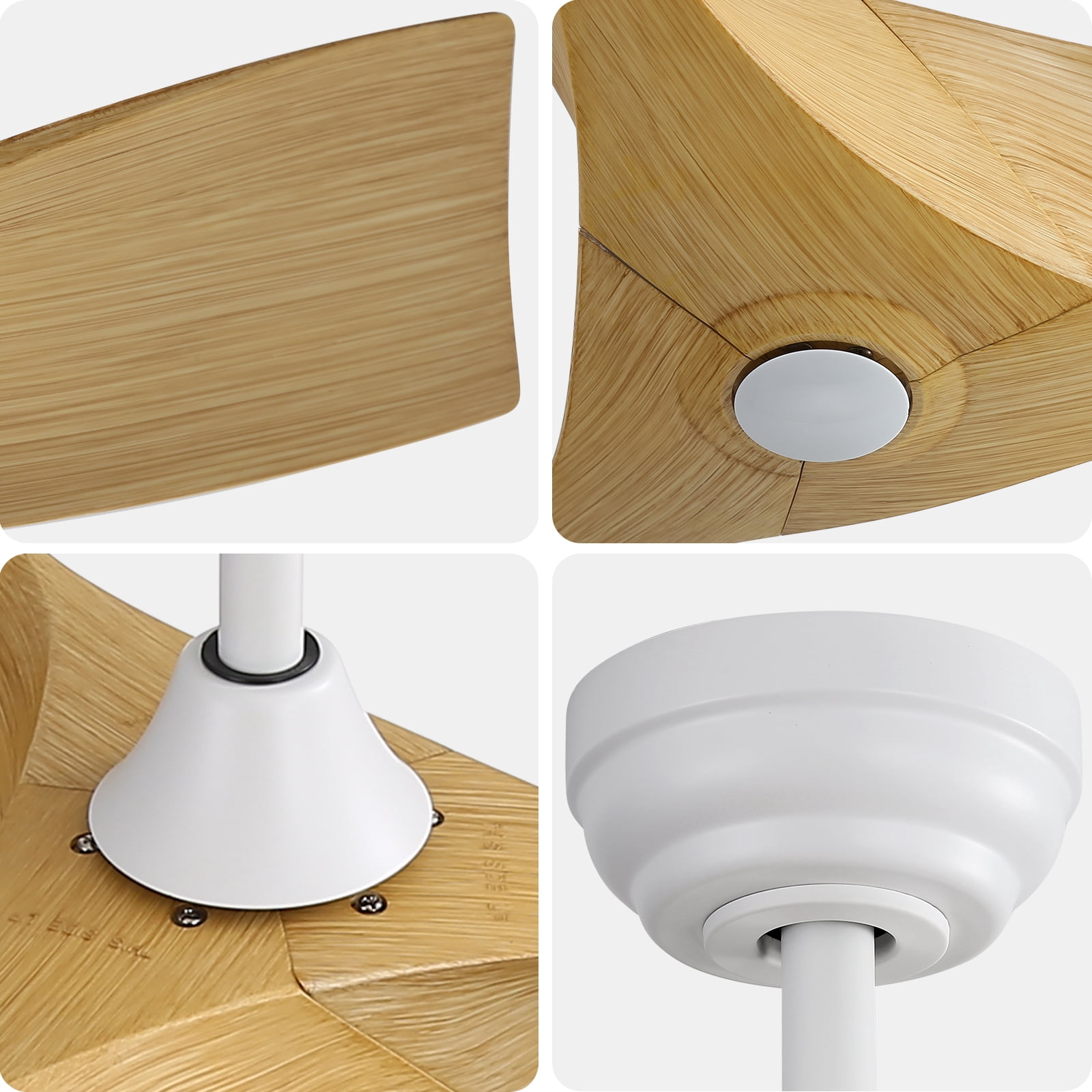 Sofucor 52 Inch Propeller ABS Ceiling Fan No Light, Low Profile Downrod Mount Ceiling Fans with Remote