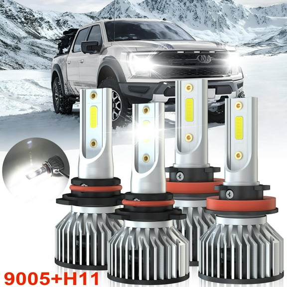 For 2015-2022 Ford F-150 LED Headlight Bulbs 9005 H11 High/Low Beam 6000k 4pcs