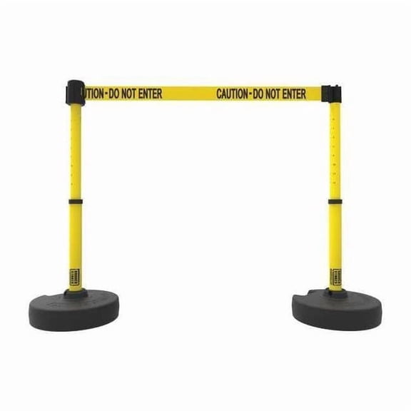 Belt Barrier System, Yellow, 15 ft Length, 22 in to 42 in Adjustable Post Height