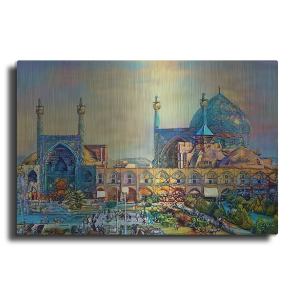 Luxe Metal Art 'Isfahan Iran Imam Khomeini Mosque' by Pedro Gavidia, Metal Wall Art, 36"x24"