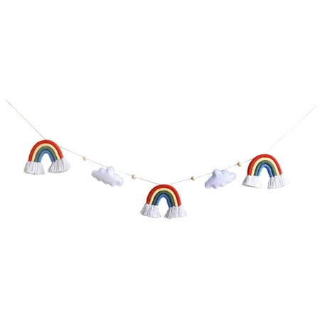 

GENEMA Nordic Wooden Beads Garland with Felt Cloud Knitting Wool Rainbow Tassel Pendant Hanging Ornament Photo Shooting Props for Baby Room Decoration