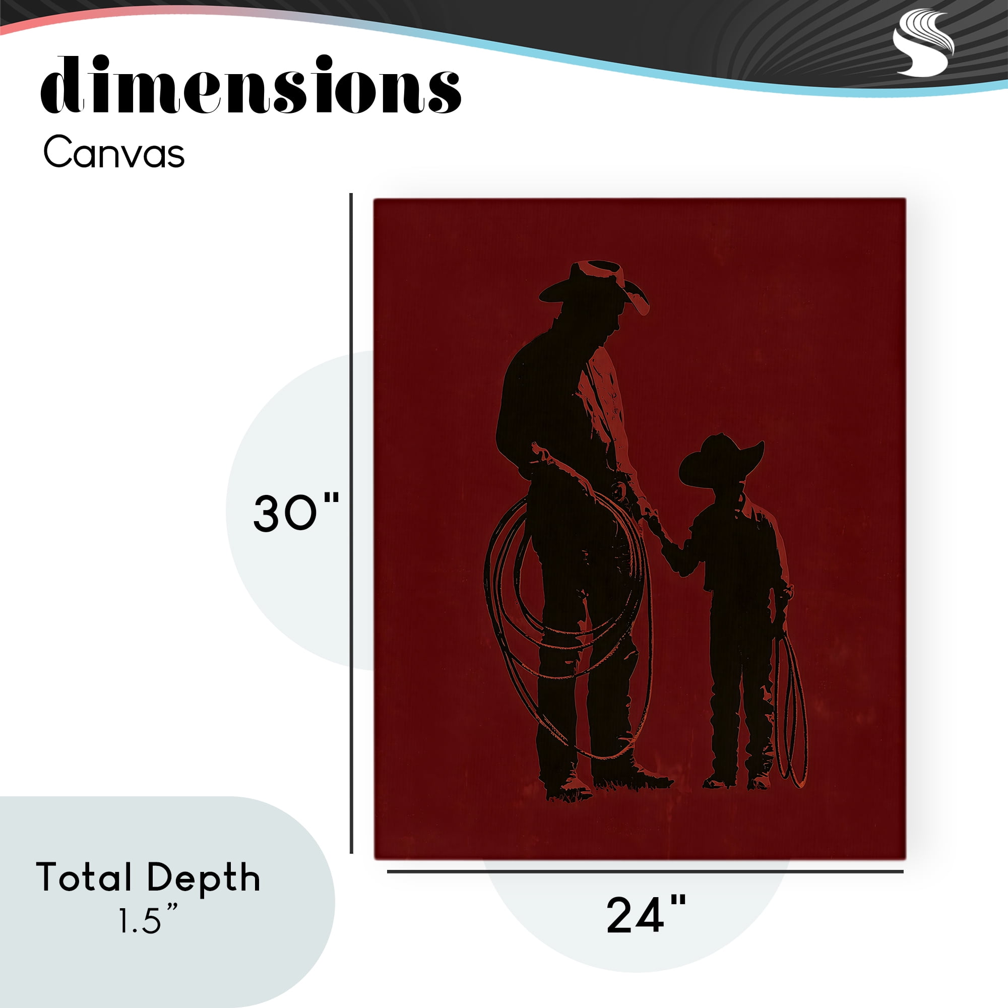 Burgundy Cowboy Father & Son Canvas Wall Art, design by Arlington Prints