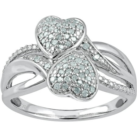 Heart 2 Heart 1/4 Carat T.W. Diamond Sterling Silver Ring with Pave Puff