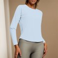 thumbnail image 5 of TEAJOPSUU Women's Sun Protection Long Sleeve Shirts Relaxed Fitted Long Sleeve Crew Neck Mesh Back Top Casual Stretch Workout Athleisure Tops Light Blue, 5 of 9