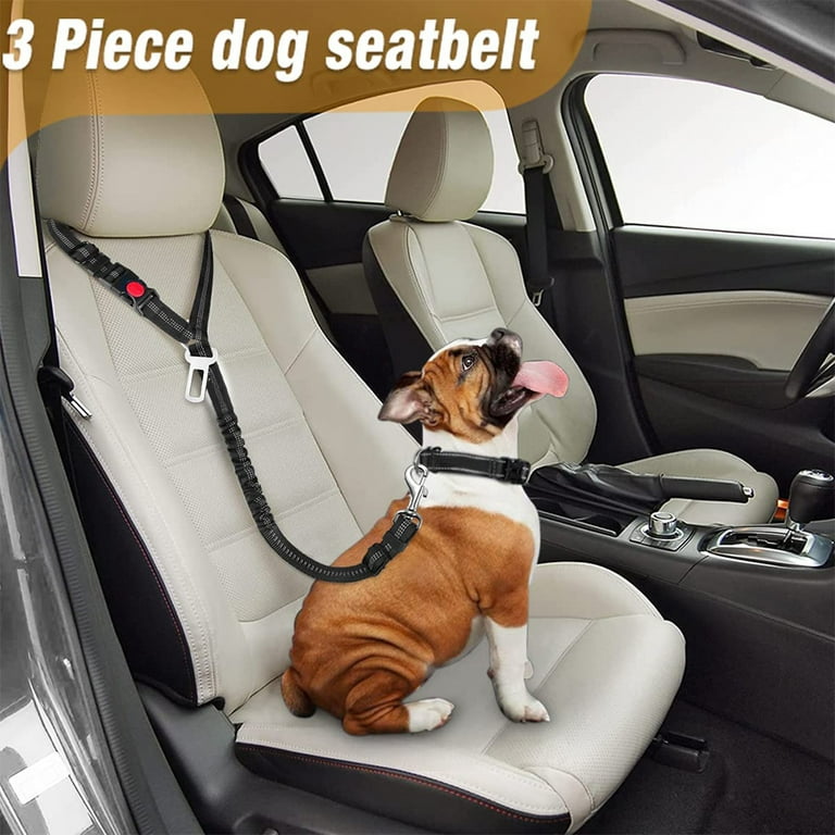 Dog Seat Belt 3-in-1 Car Harness for Dogs Adjustable Safety Seatbelt for  Car Durable Nylon Reflective Bungee Fabric Tether with Clip Hook Latch 