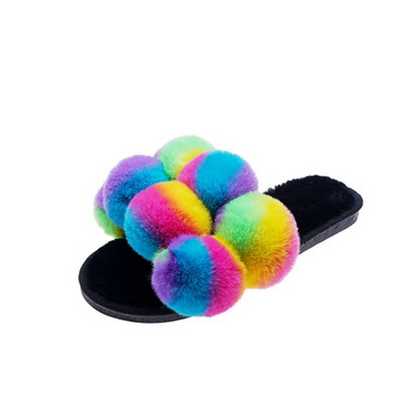 Anuirheih Slip on Sandals Women,Fashion Ladies Plush Slippers Home Ladies Flip Flops Cotton Slippers Women Shoes Slippers(Blue)