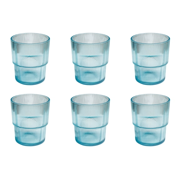 Fine Ribbed Acrylic Drinking Glass - Light Blue - 16 oz - Set of 6