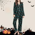 thumbnail image 2 of Feancey 2 Piece Halloween Pajama Set for Women Novelty Print Pjs Two Piece Long Sleeve Button Down Shirts Straight Leg Pants Lounge Matching Sets Green M, 2 of 7