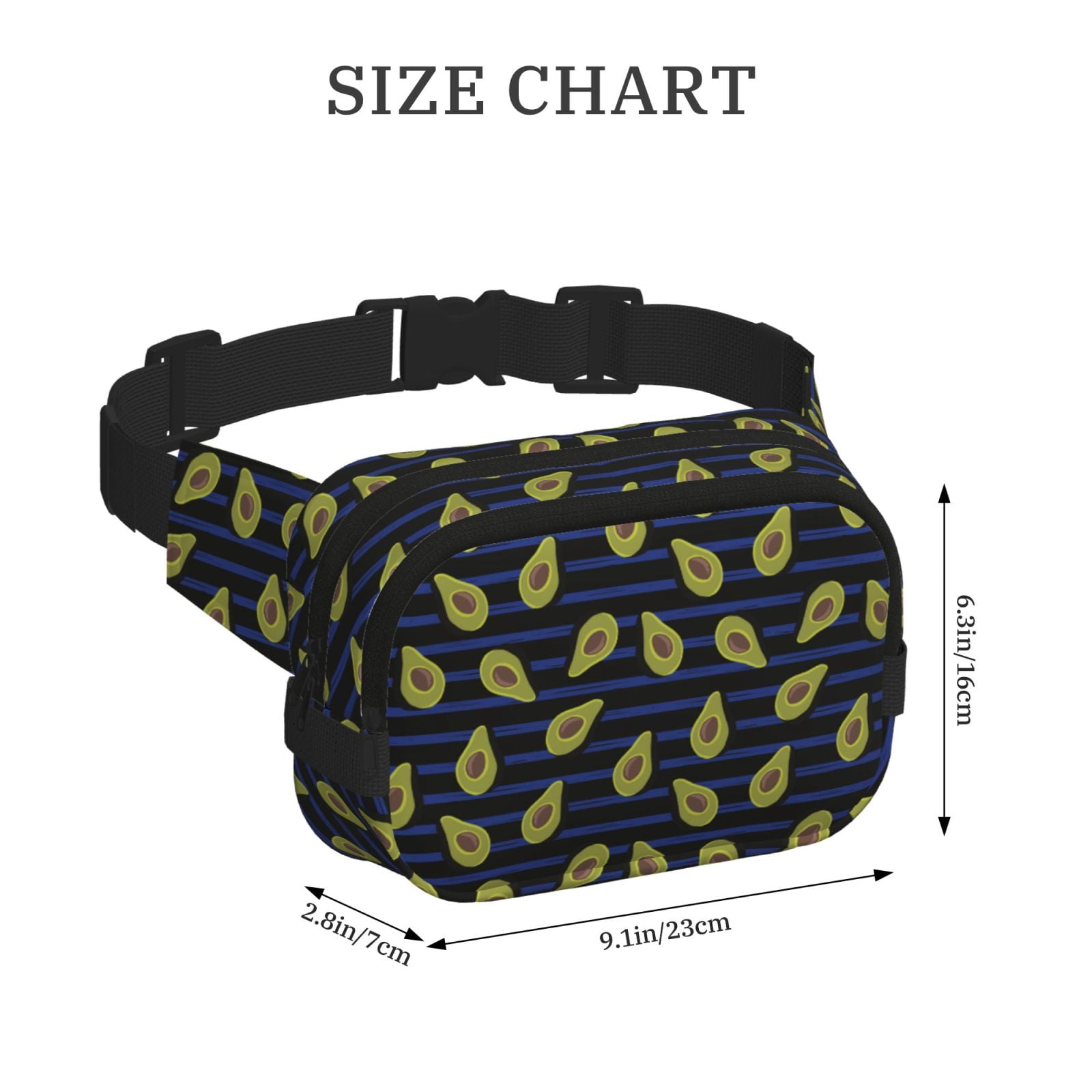 Picia Avocado Print Square Double-Layer Waist Bag Mini Adjustable Waist Belt Bag Exercise Running Travel Hiking