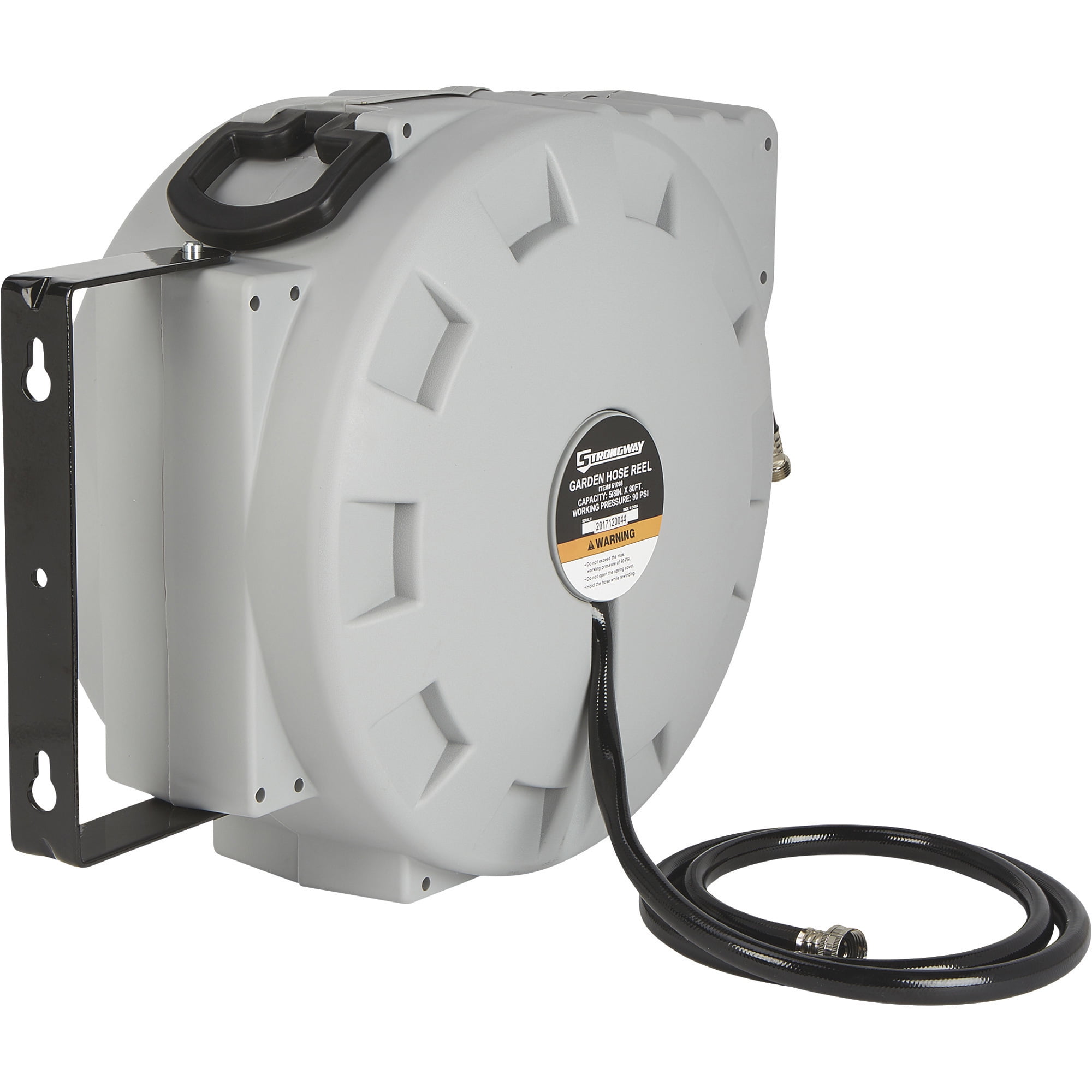 Strongway Retractable Garden Hose Reel with 5/8in. Dia. x 80ft.L Hose, Wall Mount