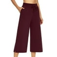 thumbnail image 2 of Capri Pants for Women 2025 Elastic Waist Wide Straight Leg Casual Loose Capris with Pockets Womens Cropped Pants, 2 of 6