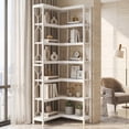 thumbnail image 4 of Fnova 7-Tier 78.74" Tall Corner Shelf, Industrial Wood & Metal Corner Bookcase, Freestanding Display Shelf for Bathroom Home Office, White, 4 of 9
