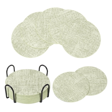 Uxcell 12Pcs Drink Coasters with Holder, 4"x4" Dual Sided Round Coasters, Green