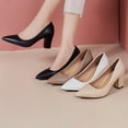 thumbnail image 4 of AUDeals Women's Closed Toe Work Pumps, Low Chunky Patent Leather Dress Shoes with Comfy Slip On Comfort for Office and Wedding (Khaki, 8), 4 of 8