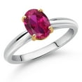 thumbnail image 2 of Gem Stone King 925 Sterling Silver and 10K Yellow Gold Red Created Ruby Solitaire Engagement Ring for Women (1.35 Cttw, Oval 8X6MM, Gemstone July Birthstone, Available in Size 5, 6, 7, 8, 9), 2 of 4
