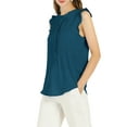 thumbnail image 4 of INSPIRE CHIC Women's Sleeveless Blouse Ruffled Pleated Wear-to-Work Chic Blouse L Blue Green, 4 of 8