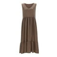 thumbnail image 4 of Riforla Womens Summer Casual Sleeveless V Neck Swing Dress Casual Flowy Tiered Maxi Beach Dress with Pockets Womens Cotton Dress Khaki XXL, 4 of 8