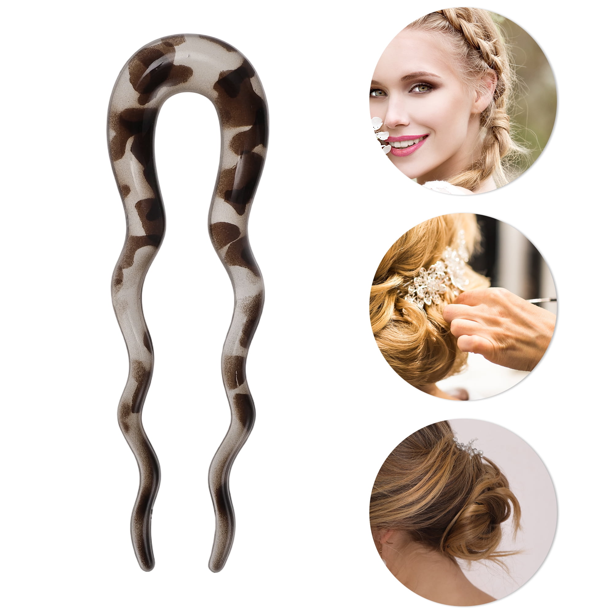 Unique Bargains U-shaped Hair Pin 5.12"x1.57" 1 Pc Transparent White, Dark Brown