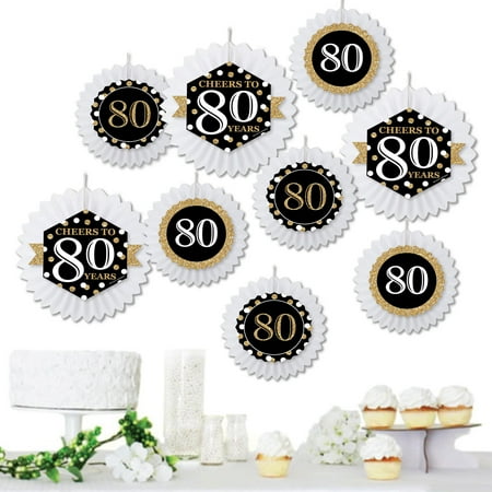 

Big Dot of Happiness Adult 80th Birthday - Gold - Hanging Birthday Party Tissue Decoration Kit - Paper Fans - Set of 9