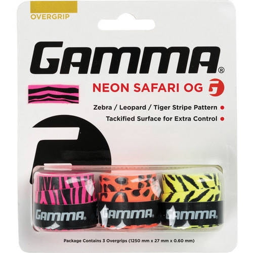 One Size Gamma Grip Overgrip Neon Safari 3 Pack of Zebra Multicoloured Tiger Anapo Leopard