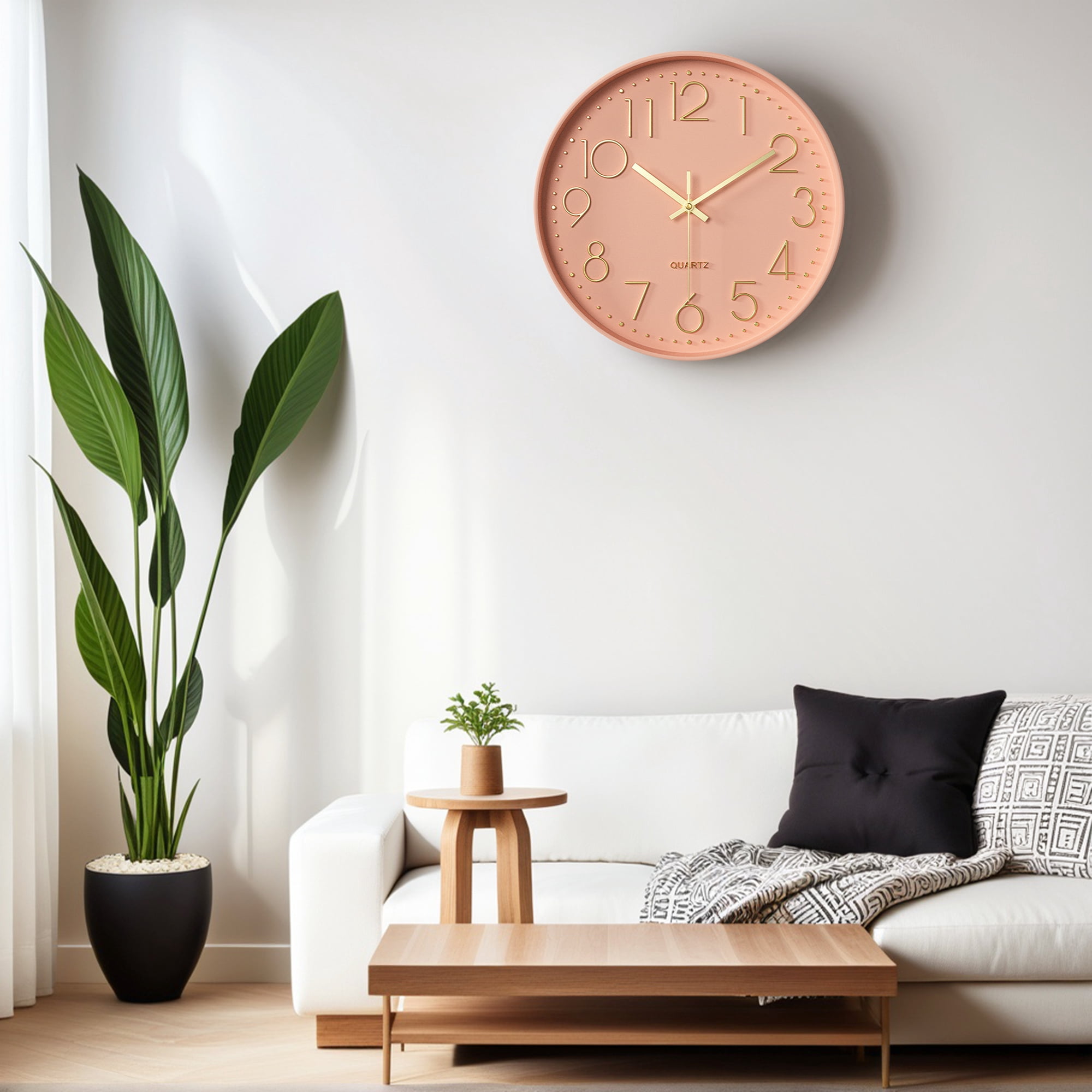 Unique Bargains Silent Non-Ticking Modern Battery Operated Wall Clock Pink