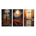 thumbnail image 2 of Designart "Darkness Christianity Crucifixion wall decor" Religion & Spirituality Wall Art Set Of 3 - Orange Christianity Gallery Wall Set For Home Decor, 2 of 7
